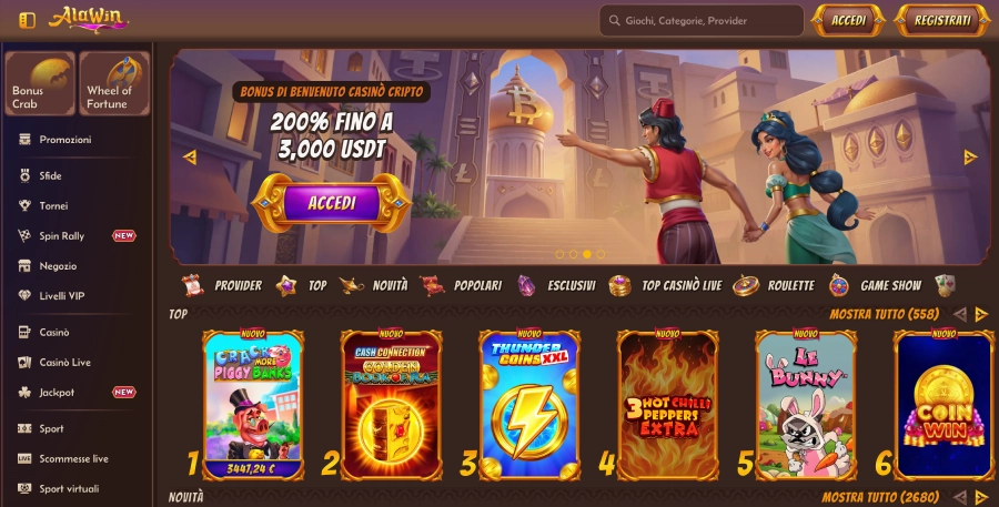 Pagina iniziale del casinò Alawin