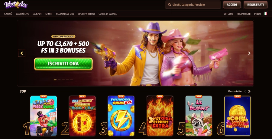 Pagina iniziale del casinò Westace