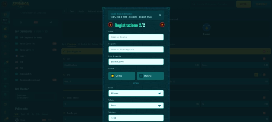 Spinanga casinò registrazione