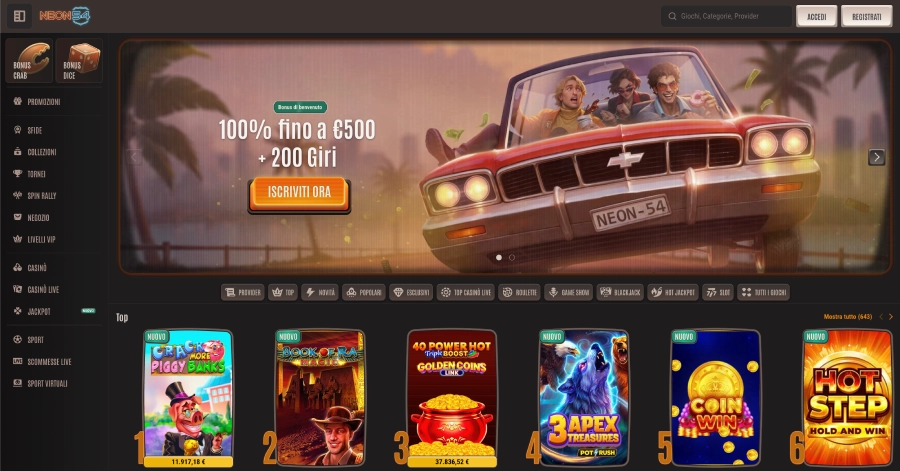 Pagina iniziale del casinò Neon54