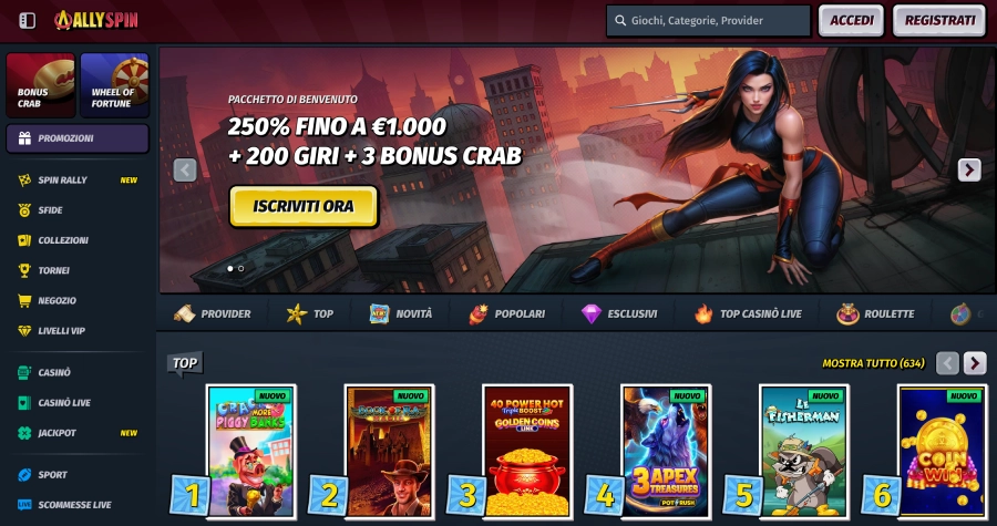 Homepage di Allyspin Casino