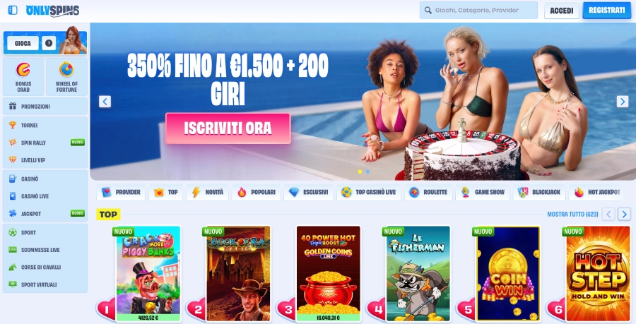OnlySpins casinò homepage