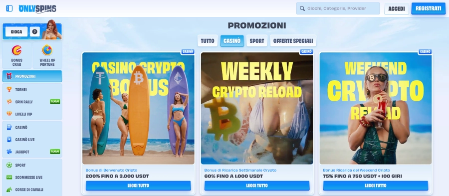 OnlySpins casinò promozioni