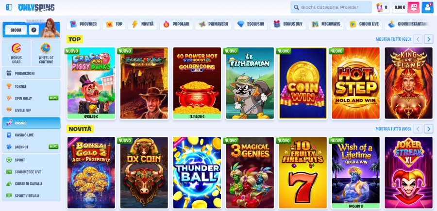Onlyspins giochi disponibili