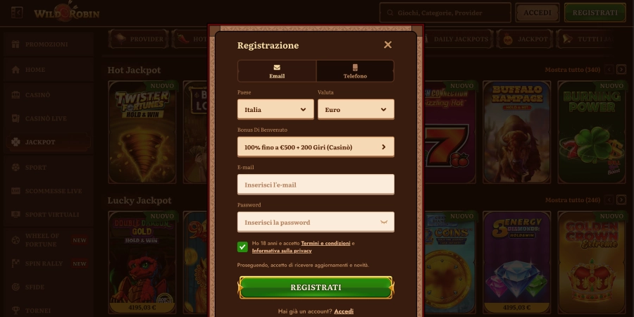 Wildrobin casinò registrazione