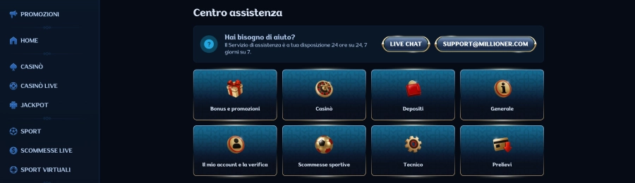 Millioner casino centro assistenza
