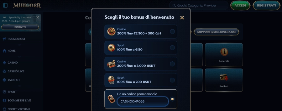 Millioner casinò codice promo