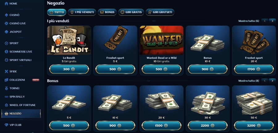 Millioner casino negozio