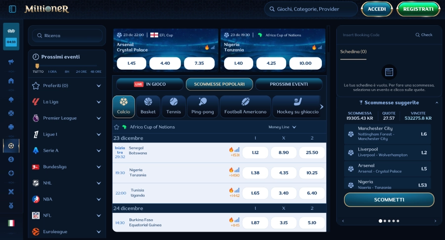 Millioner scommesse sportive