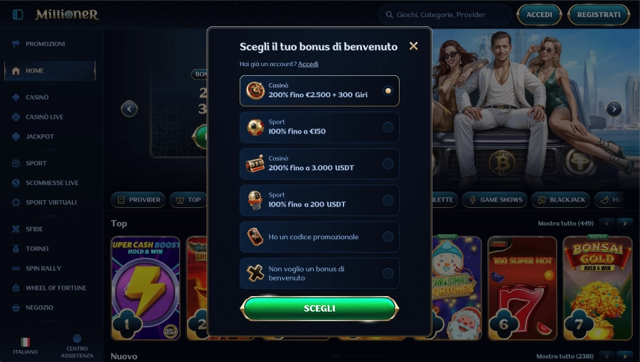 Registrazione a Millioner casino