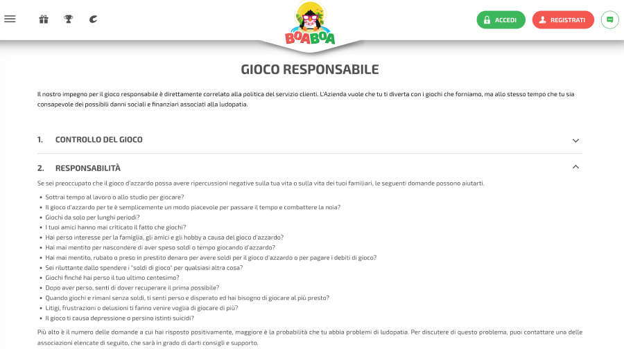 Boaboa gioco responsabile