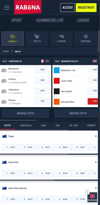 Rabona scommesse mobile
