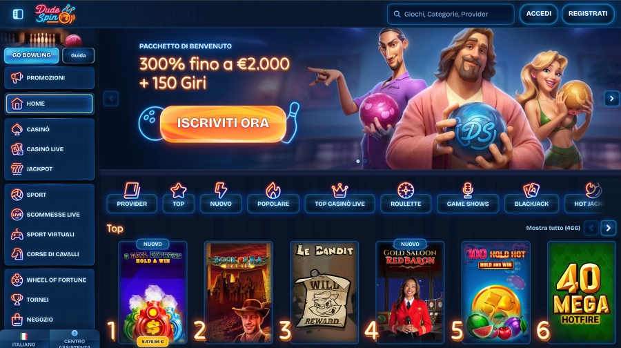 Homepage del casinò Dudespin