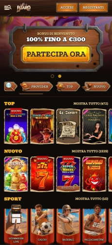 Lizaro casinó homepage