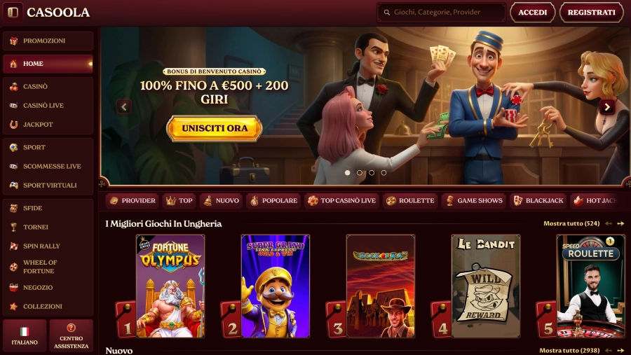 Homepage del casinò Casoola