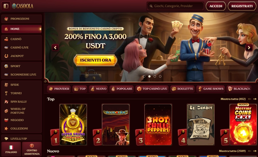 Homepage del casinò Casoola