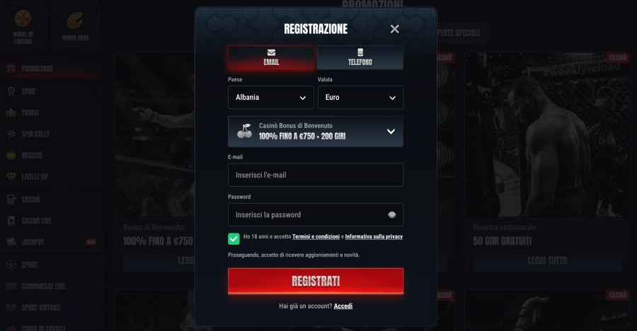 Glorion casinò registrazione