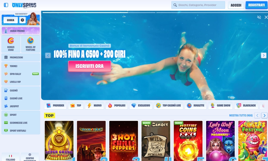 Homepage di Onlyspins