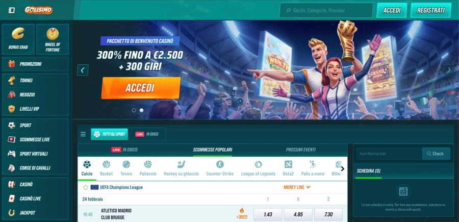 Homepage del casinò Golisimo