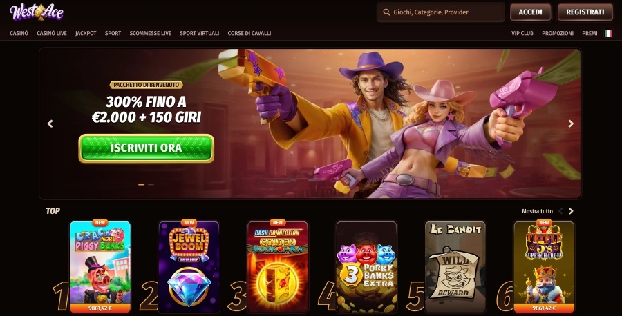 Homepage del casinò Westace