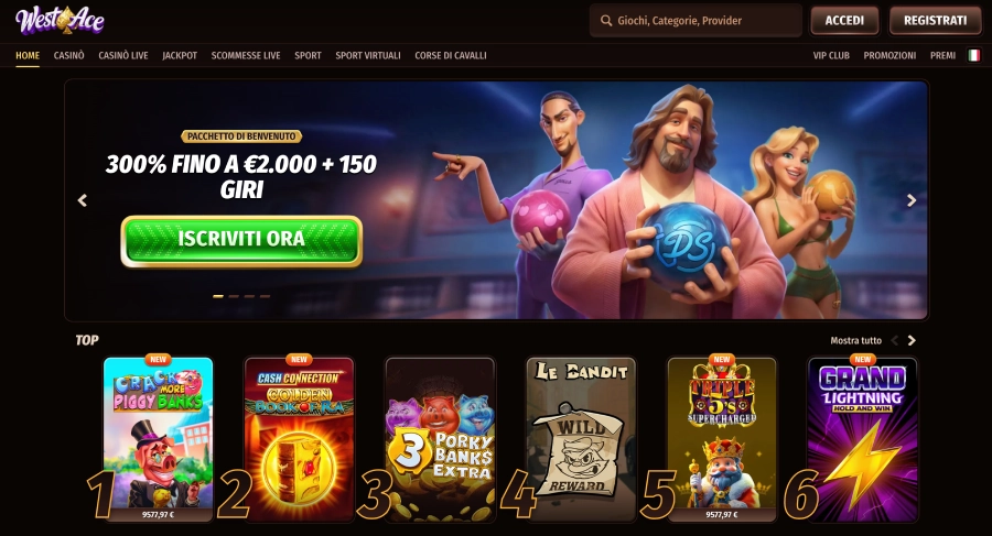 Homepage del casinò Westace