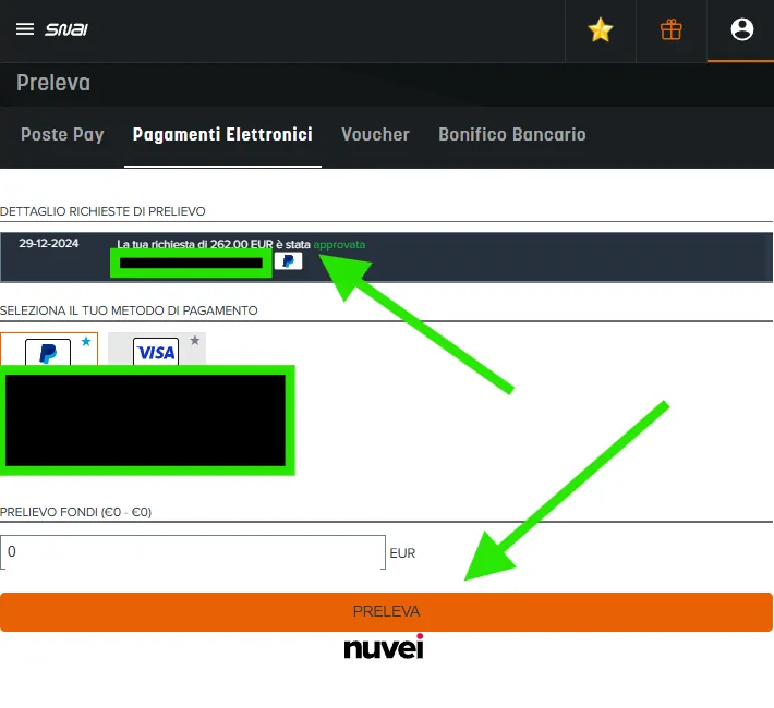 prelievo casinò snai