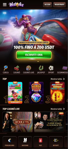 Pagina iniziale mobile di Westace