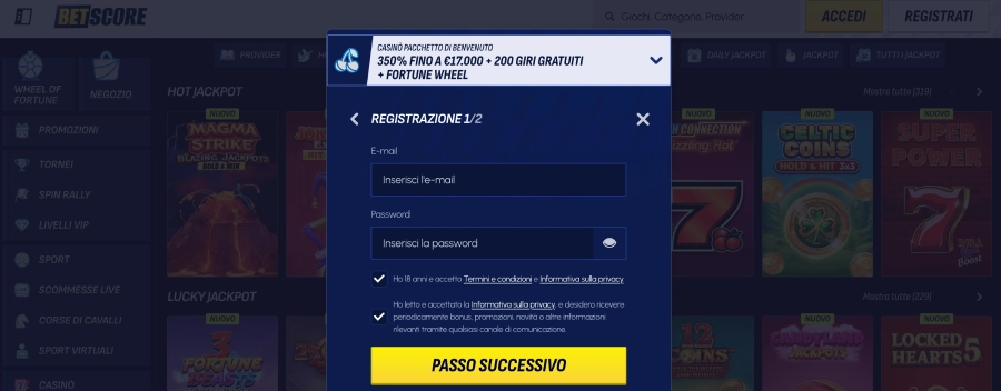 Betscore casinò registrazione