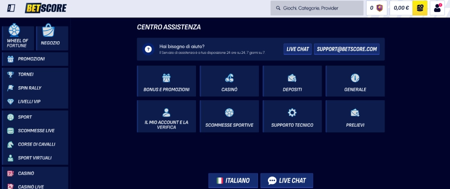 Betscore centro assistenza