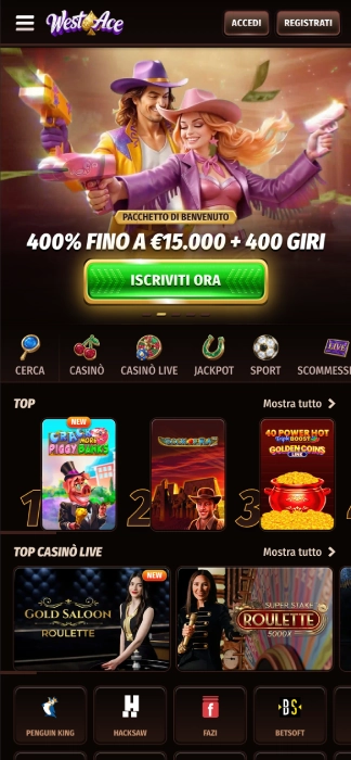 Westace casinò homepage