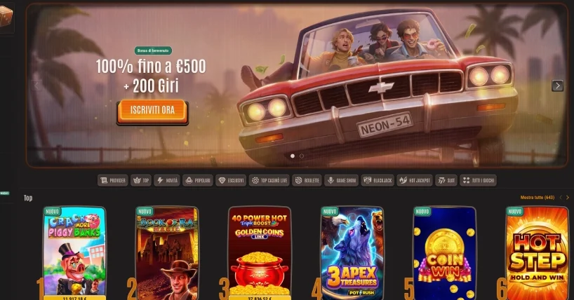 Pagina iniziale del casinò Neon54