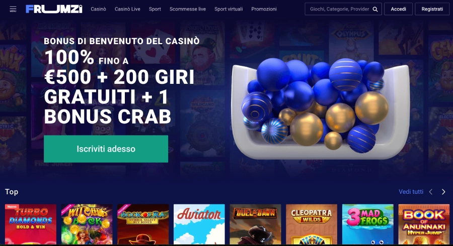 Homepage del casinò Frumzi