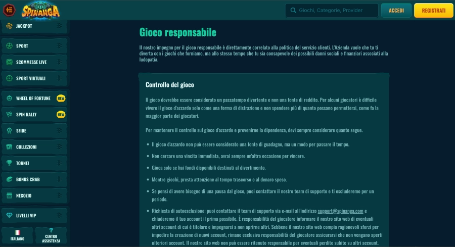 Spinanga gioco responsabile