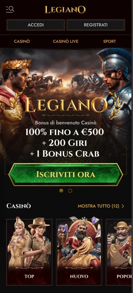 Legiano casino mobile bonus