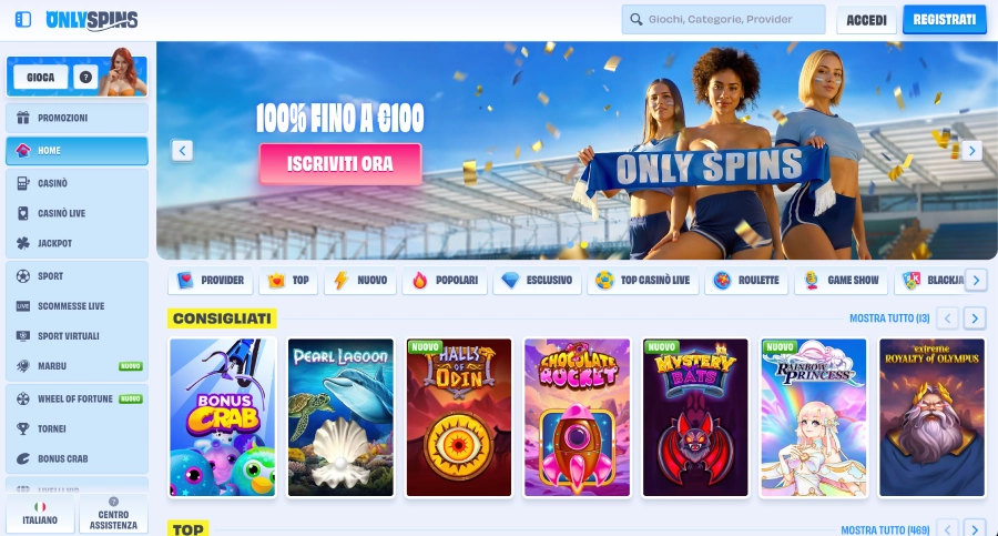 Home page del casinò Onlyspins