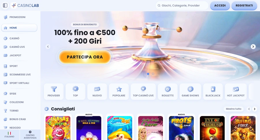 Homepage di Casinolab