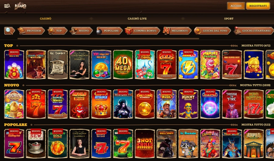 Lizaro giochi disponibili